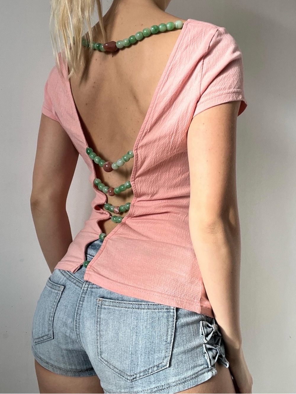 Y2K Backless Beaded Pink boho Top